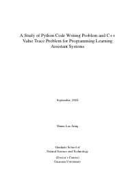A Study of Python Code Writing Problem and C++ Value Trace Problem for ...